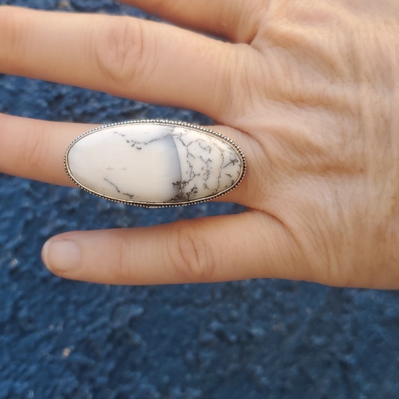 New Oversized Dendritic Opal 925 Silver Statement Ring. - Picture 3 of 15